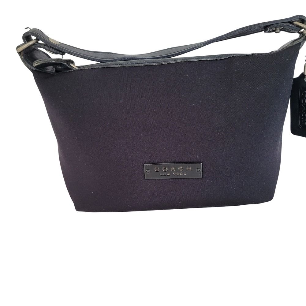Coach New York Black Neoprene Leather Trim Small Shoulder Bag Pouch Mini Bag